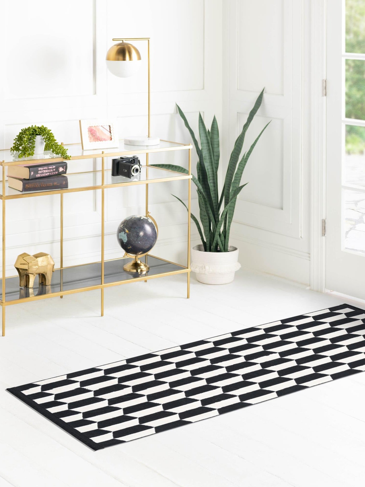 Black and White 2' x 6' 1 Milano Runner Area Rug 100% Polyester with Cotton Backing Modern Contemporary Carpet for Home Decor Interior Design for Sale at Rug Engine