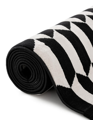 Black and White 2' x 6' 1 Milano Runner Area Rug 100% Polyester with Cotton Backing Modern Contemporary Carpet for Home Decor Interior Design for Sale at Rug Engine