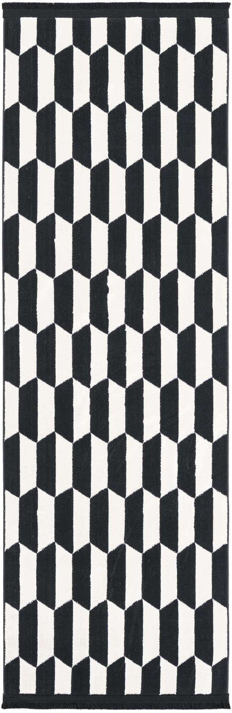 Black and White 2' x 6' 1 Milano Runner Area Rug 100% Polyester with Cotton Backing Modern Contemporary Carpet for Home Decor Interior Design for Sale at Rug Engine