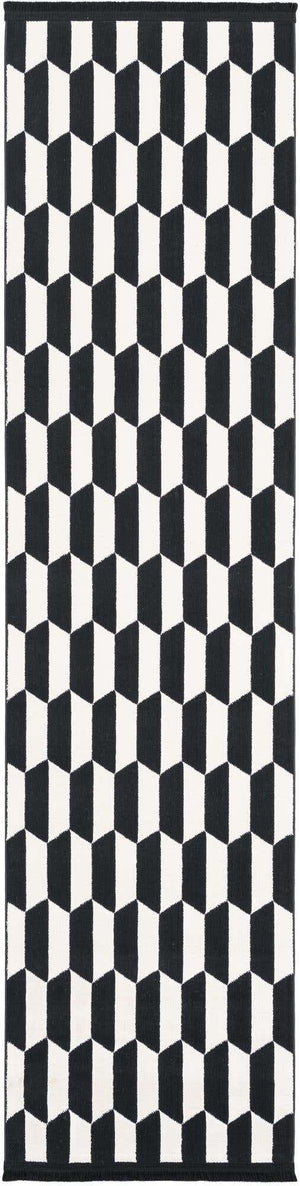 Black and White 2' x 8' Milano Runner Area Rug 100% Polyester with Cotton Backing Modern Contemporary Carpet for Home Decor Interior Design for Sale at Rug Engine