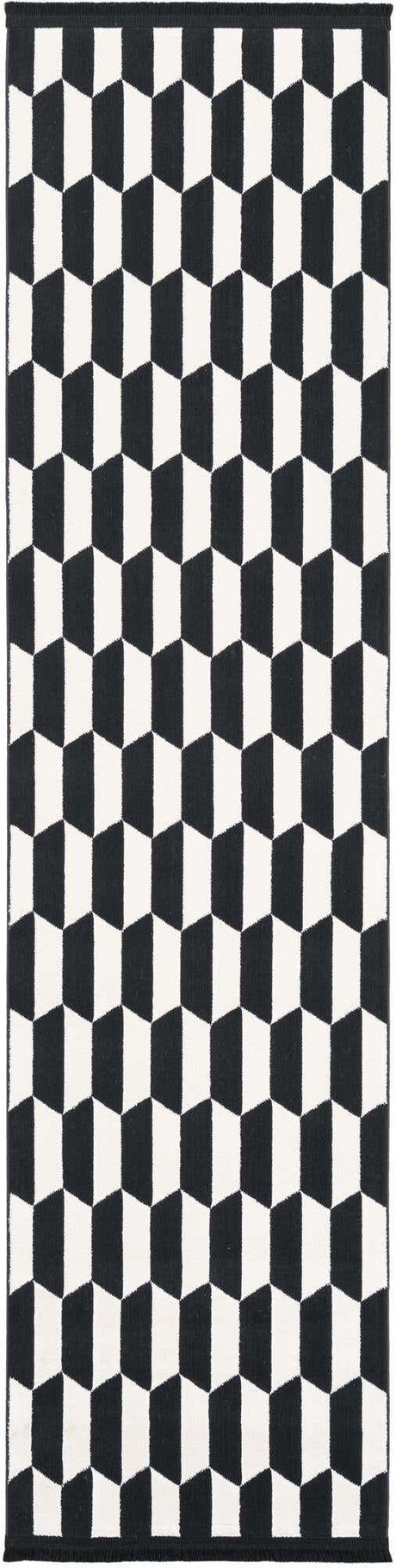 Black and White 2' x 8' Milano Runner Area Rug 100% Polyester with Cotton Backing Modern Contemporary Carpet for Home Decor Interior Design for Sale at Rug Engine
