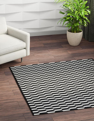 Black and White 7' 10 x 7' 10 Milano Square Area Rug 100% Polyester with Cotton Backing Modern Contemporary Carpet for Home Decor Interior Design for Sale at Rug Engine