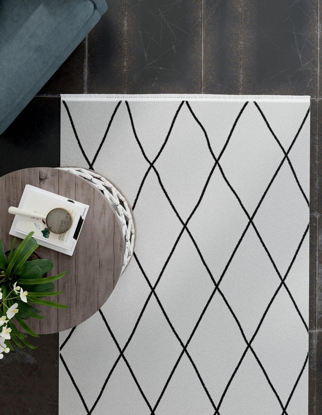 Black and White 6' 1 x 9' Milano Rectangle Area Rug 100% Polyester with Cotton Backing Modern Contemporary Carpet for Home Decor Interior Design for Sale at Rug Engine