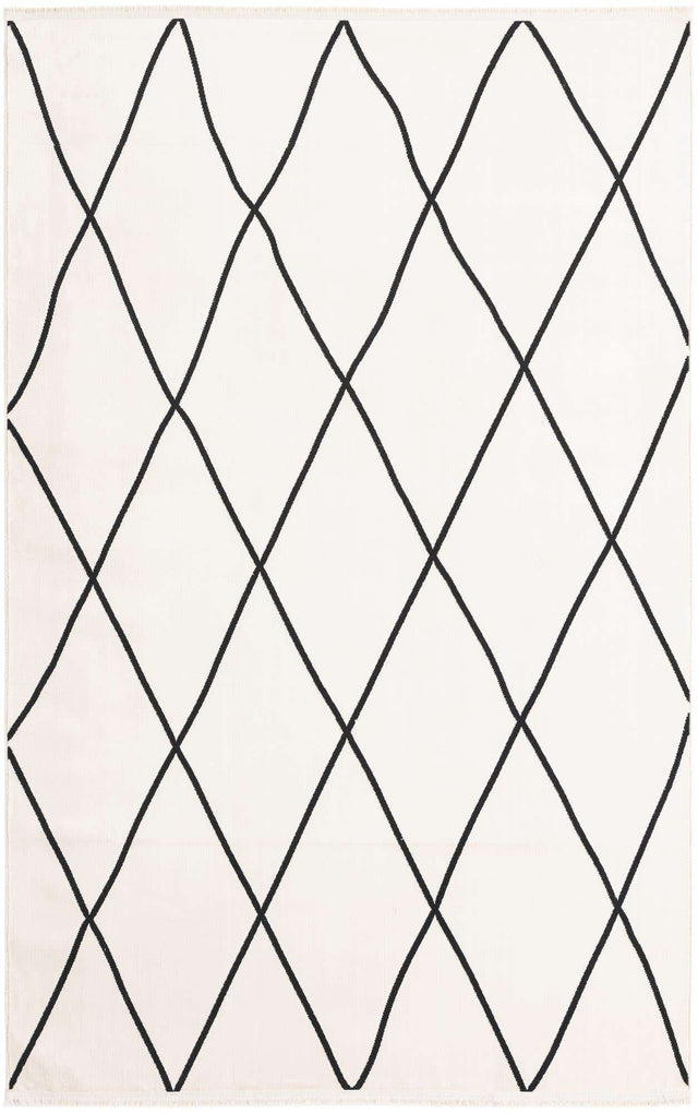 Black and White 5' 3 x 8' Milano Rectangle Area Rug 100% Polyester with Cotton Backing Modern Contemporary Carpet for Home Decor Interior Design for Sale at Rug Engine