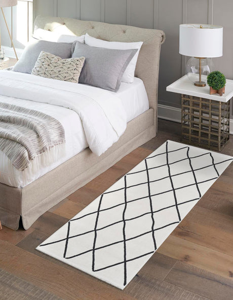 Black and White 2' x 8' Milano Runner Area Rug 100% Polyester with Cotton Backing Modern Contemporary Carpet for Home Decor Interior Design for Sale at Rug Engine
