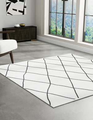 Black and White 7' 10 x 7' 10 Milano Square Area Rug 100% Polyester with Cotton Backing Modern Contemporary Carpet for Home Decor Interior Design for Sale at Rug Engine