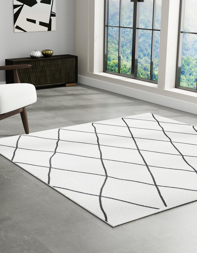 Black and White 7' 10 x 7' 10 Milano Square Area Rug 100% Polyester with Cotton Backing Modern Contemporary Carpet for Home Decor Interior Design for Sale at Rug Engine
