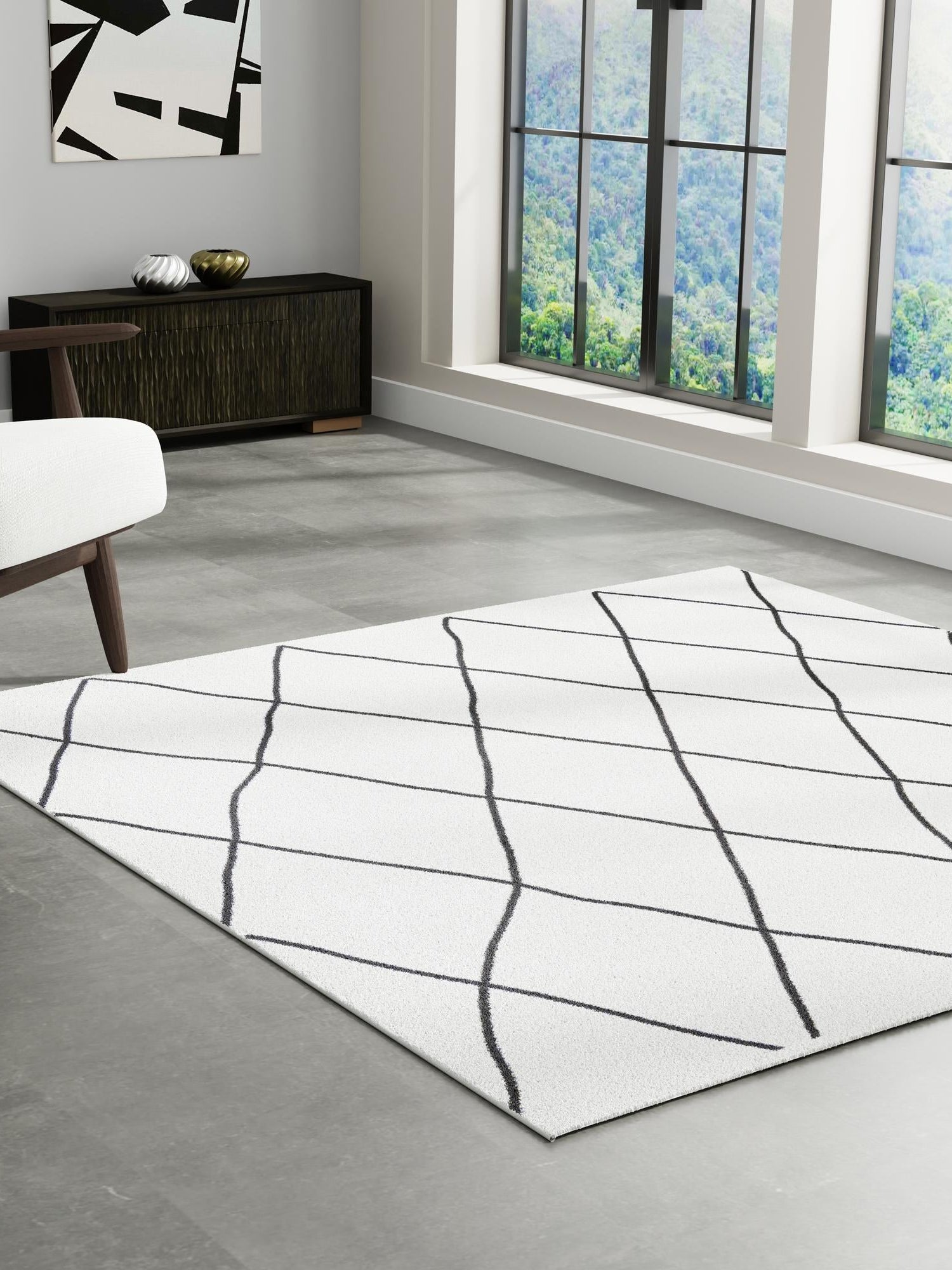 Black and White 10' x 10' Milano Square Area Rug 100% Polyester with Cotton Backing Modern Contemporary Carpet for Home Decor Interior Design for Sale at Rug Engine