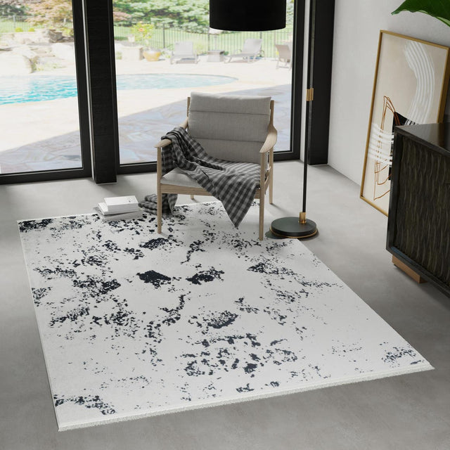Black and White 7' 1 x 10' Milano Rectangle Area Rug 100% Polyester with Cotton Backing Modern Contemporary Carpet for Home Decor Interior Design for Sale at Rug Engine