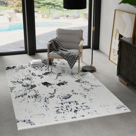 Black and White 6' 1 x 9' Milano Rectangle Area Rug 100% Polyester with Cotton Backing Modern Contemporary Carpet for Home Decor Interior Design for Sale at Rug Engine