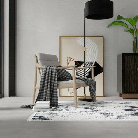 Black and White 7' 10 x 10' Milano Rectangle Area Rug 100% Polyester with Cotton Backing Modern Contemporary Carpet for Home Decor Interior Design for Sale at Rug Engine