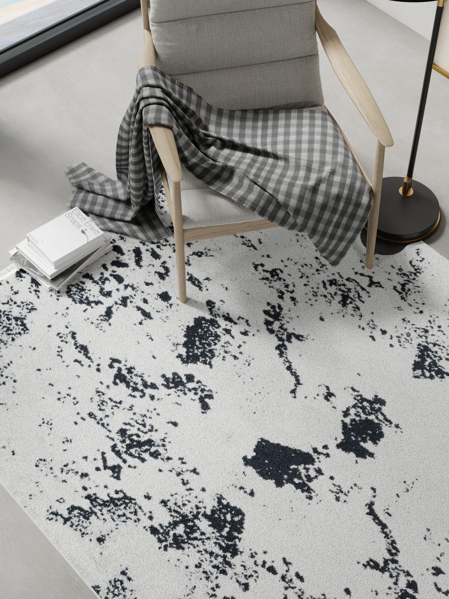Black and White 6' 1 x 9' Milano Rectangle Area Rug 100% Polyester with Cotton Backing Modern Contemporary Carpet for Home Decor Interior Design for Sale at Rug Engine