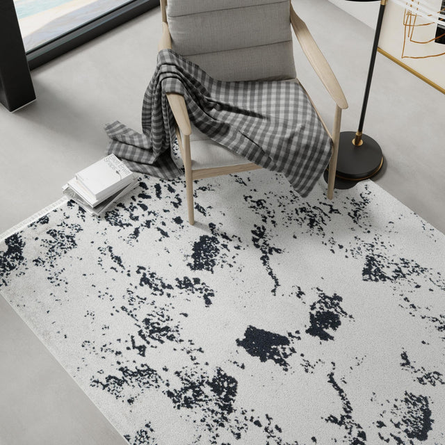 Black and White 6' 1 x 9' Milano Rectangle Area Rug 100% Polyester with Cotton Backing Modern Contemporary Carpet for Home Decor Interior Design for Sale at Rug Engine