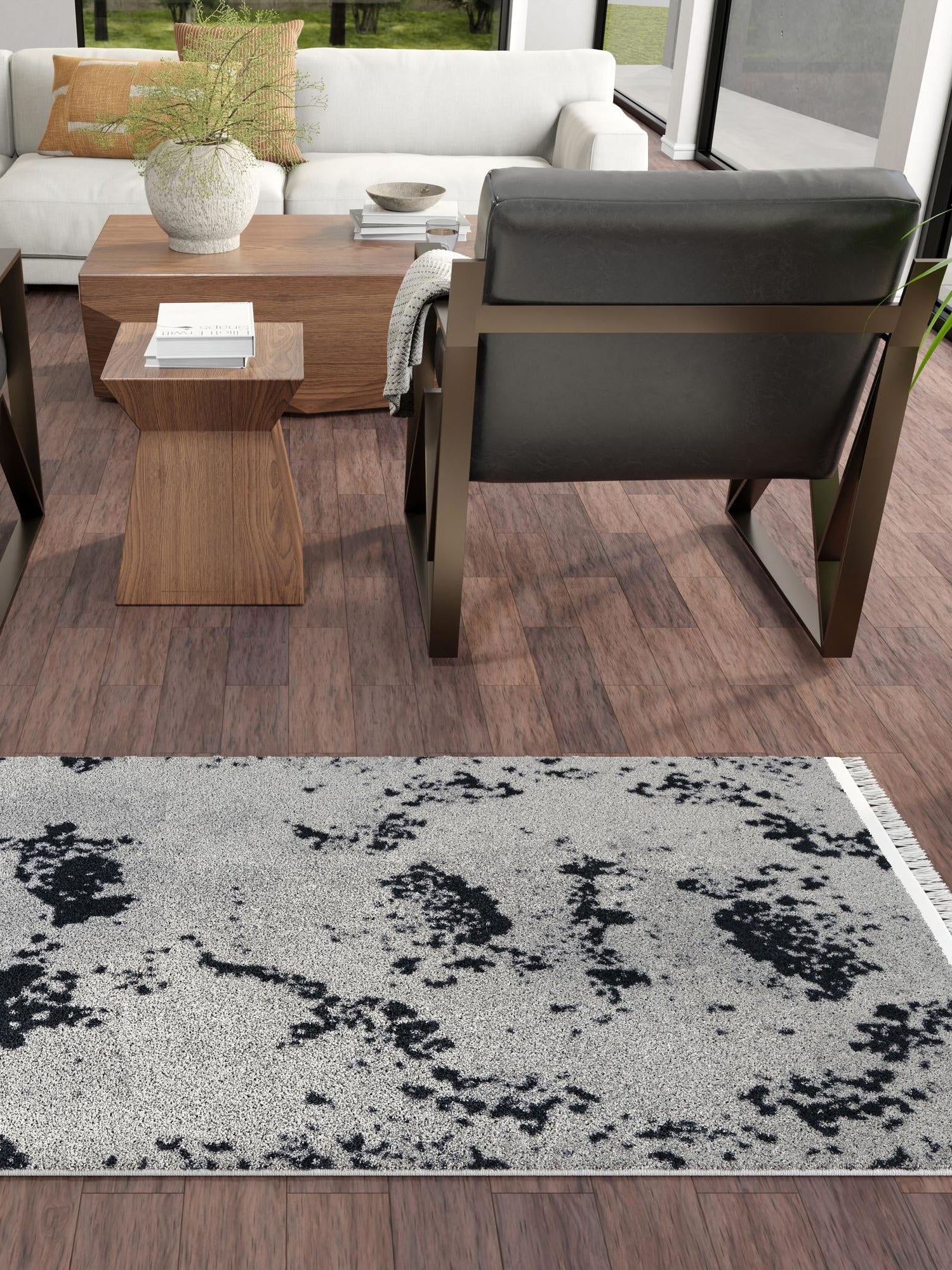 Black and White 2' x 8' Milano Runner Area Rug 100% Polyester with Cotton Backing Modern Contemporary Carpet for Home Decor Interior Design for Sale at Rug Engine