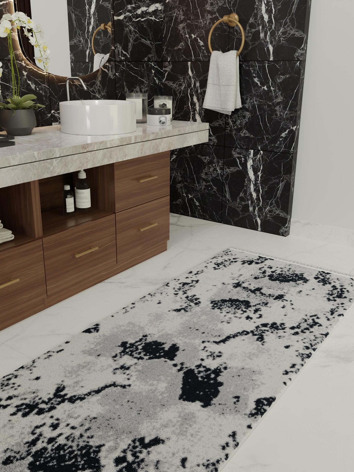 Black and White 2' x 8' Milano Runner Area Rug 100% Polyester with Cotton Backing Modern Contemporary Carpet for Home Decor Interior Design for Sale at Rug Engine