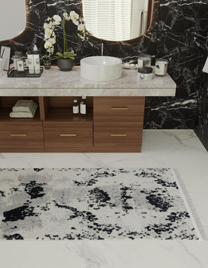 Black and White 2' x 6' 1 Milano Runner Area Rug 100% Polyester with Cotton Backing Modern Contemporary Carpet for Home Decor Interior Design for Sale at Rug Engine
