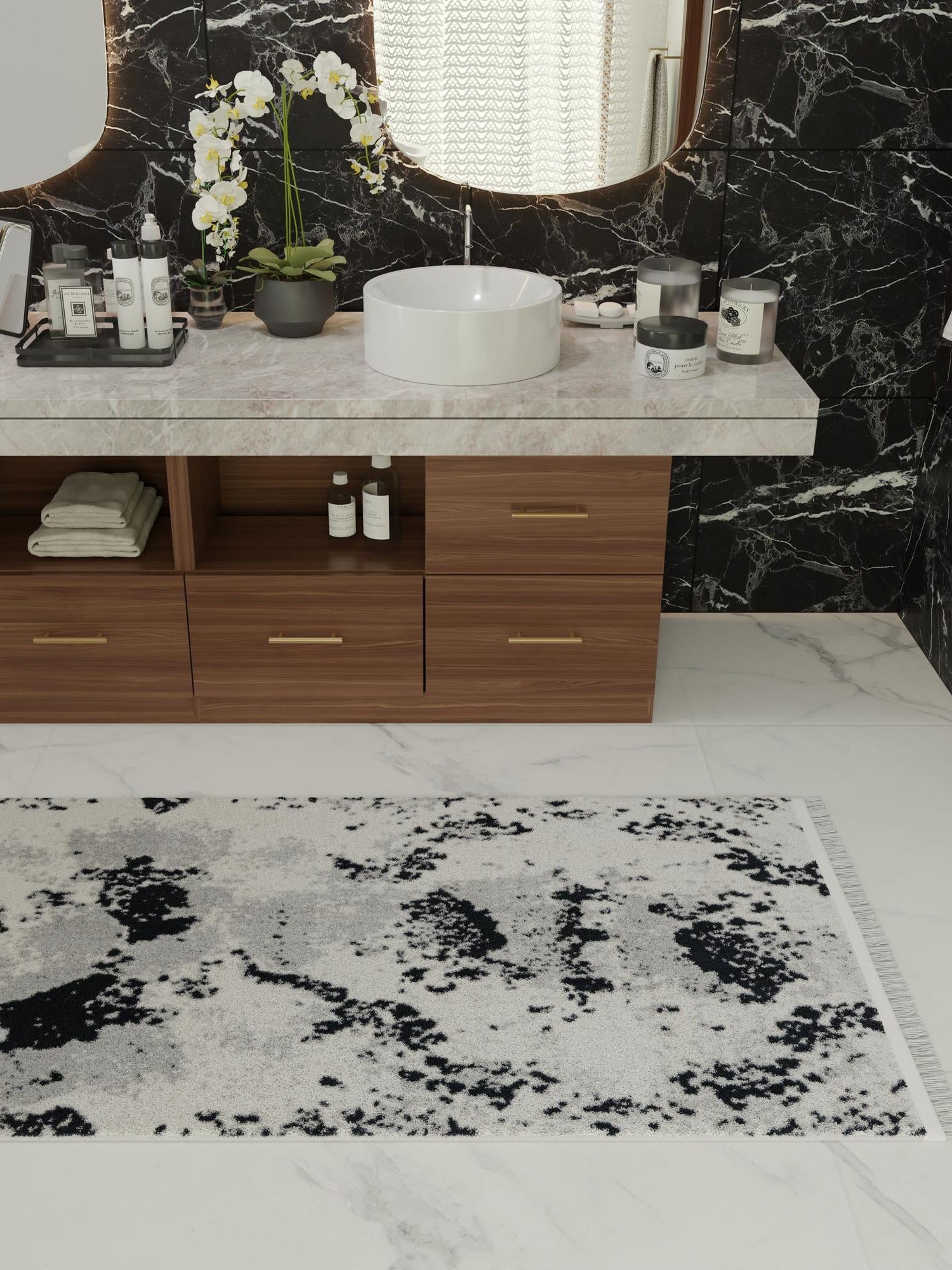 Black and White 2' 7 x 12' Milano Runner Area Rug 100% Polyester with Cotton Backing Modern Contemporary Carpet for Home Decor Interior Design for Sale at Rug Engine