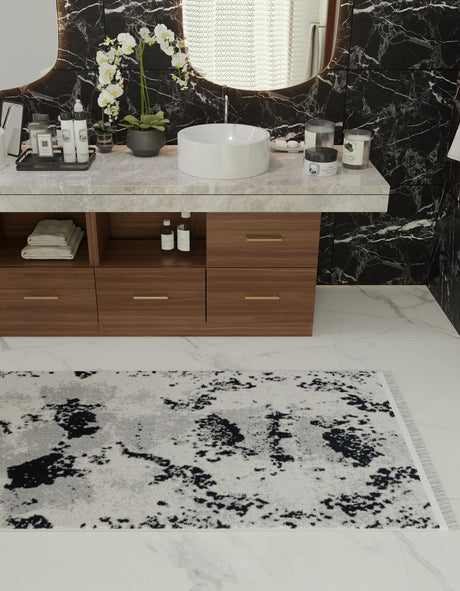 Black and White 2' x 8' Milano Runner Area Rug 100% Polyester with Cotton Backing Modern Contemporary Carpet for Home Decor Interior Design for Sale at Rug Engine