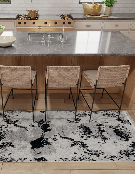 Black and White 2' x 6' 1 Milano Runner Area Rug 100% Polyester with Cotton Backing Modern Contemporary Carpet for Home Decor Interior Design for Sale at Rug Engine
