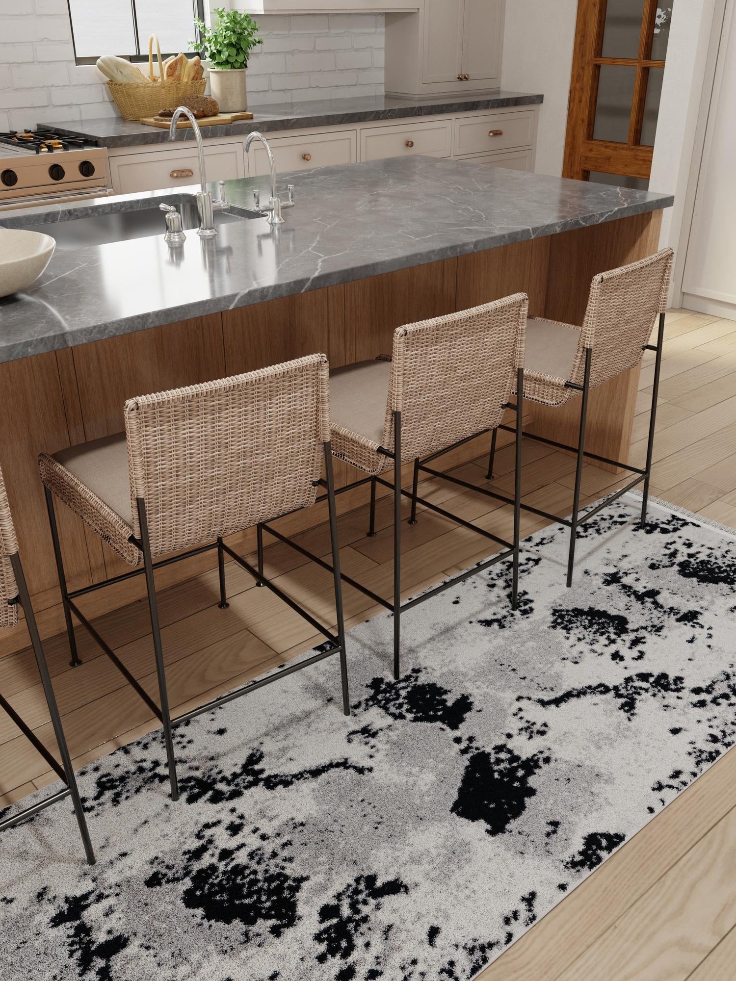 Black and White 2' 7 x 12' Milano Runner Area Rug 100% Polyester with Cotton Backing Modern Contemporary Carpet for Home Decor Interior Design for Sale at Rug Engine
