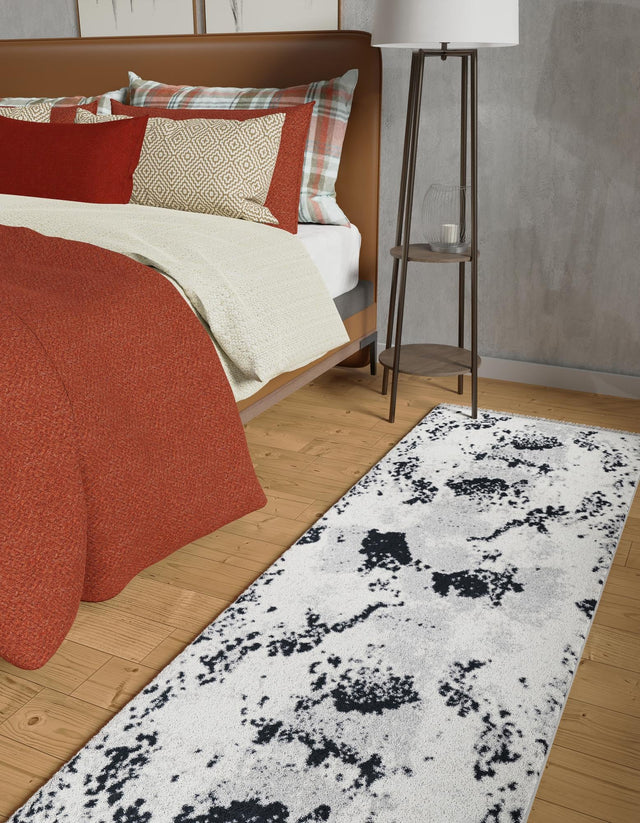 Black and White 2' 7 x 12' Milano Runner Area Rug 100% Polyester with Cotton Backing Modern Contemporary Carpet for Home Decor Interior Design for Sale at Rug Engine