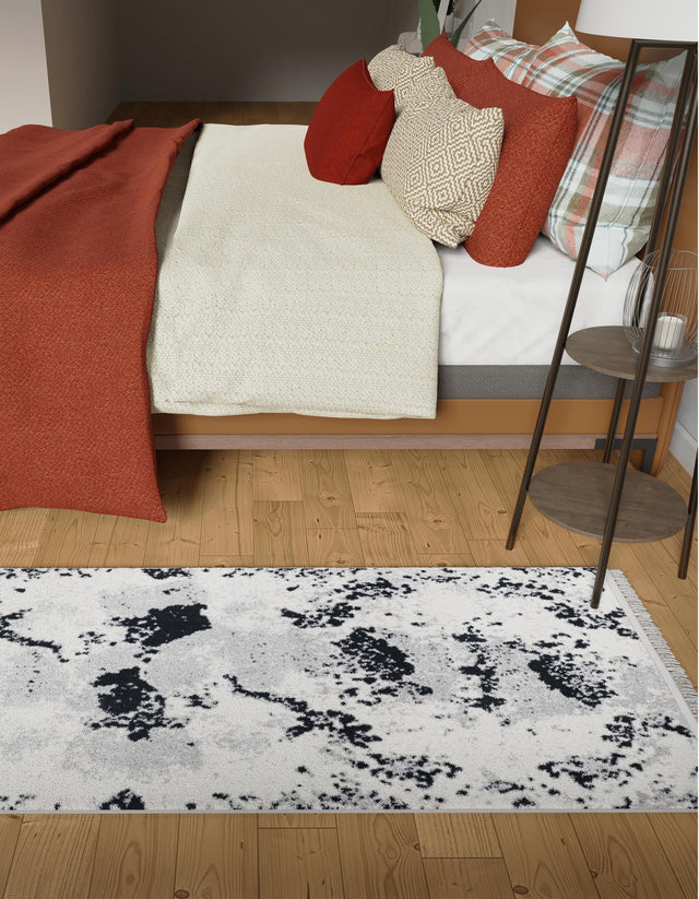 Black and White 2' x 6' 1 Milano Runner Area Rug 100% Polyester with Cotton Backing Modern Contemporary Carpet for Home Decor Interior Design for Sale at Rug Engine