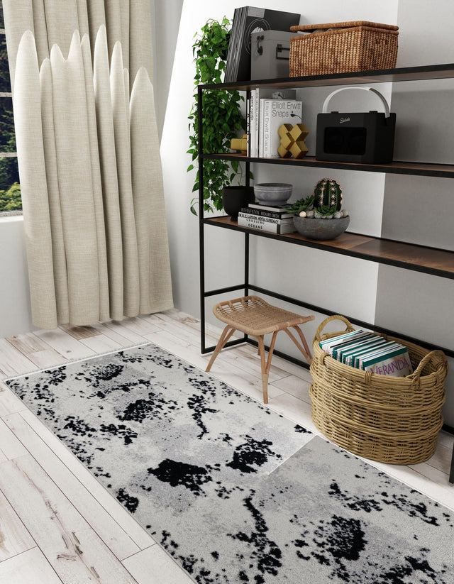 Black and White 2' x 6' 1 Milano Runner Area Rug 100% Polyester with Cotton Backing Modern Contemporary Carpet for Home Decor Interior Design for Sale at Rug Engine