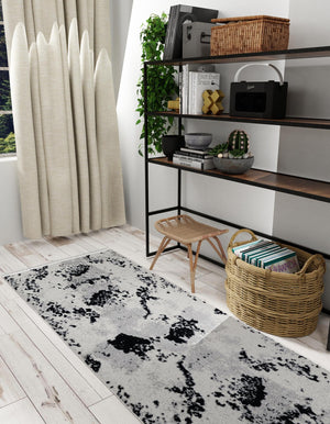 Black and White 2' 7 x 12' Milano Runner Area Rug 100% Polyester with Cotton Backing Modern Contemporary Carpet for Home Decor Interior Design for Sale at Rug Engine