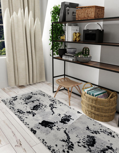Black and White 2' 7 x 12' Milano Runner Area Rug 100% Polyester with Cotton Backing Modern Contemporary Carpet for Home Decor Interior Design for Sale at Rug Engine