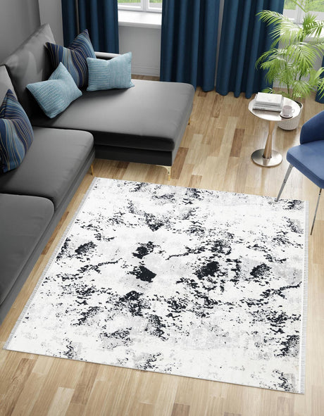 Black and White 10' x 10' Milano Square Area Rug 100% Polyester with Cotton Backing Modern Contemporary Carpet for Home Decor Interior Design for Sale at Rug Engine