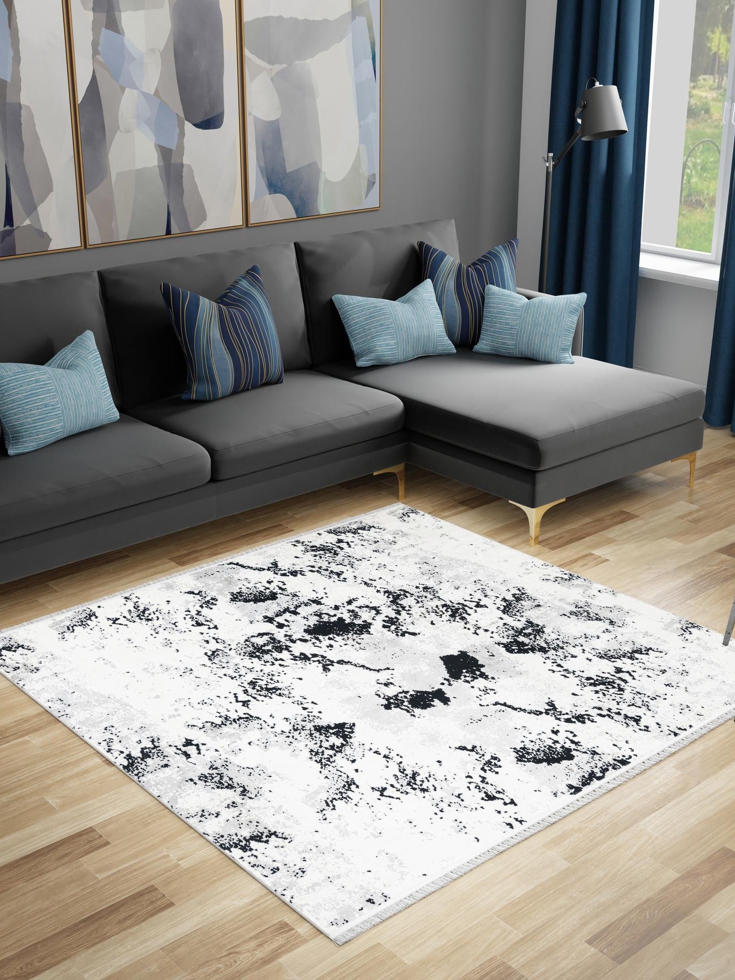 Black and White 10' x 10' Milano Square Area Rug 100% Polyester with Cotton Backing Modern Contemporary Carpet for Home Decor Interior Design for Sale at Rug Engine