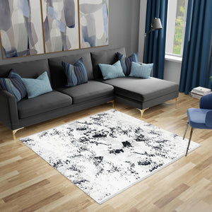 Black and White 10' x 10' Milano Square Area Rug 100% Polyester with Cotton Backing Modern Contemporary Carpet for Home Decor Interior Design for Sale at Rug Engine