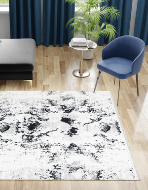 Black and White 10' x 10' Milano Square Area Rug 100% Polyester with Cotton Backing Modern Contemporary Carpet for Home Decor Interior Design for Sale at Rug Engine
