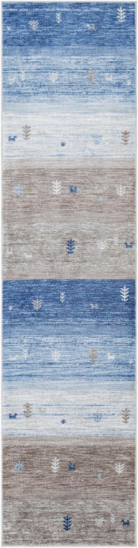 Blue Gray 2' 7 x 10' Gabbeh Runner Area Rug 100% Polyester (Space-Dyed Yarn) Stylish Contemporary Carpet for Home Interior Design for Sale at Rug Engine