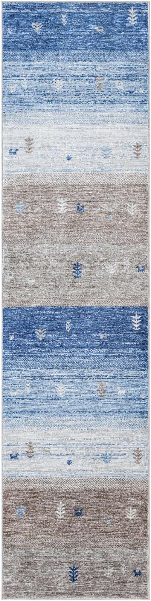 Blue Gray 2' 7 x 10' Gabbeh Runner Area Rug 100% Polyester (Space-Dyed Yarn) Stylish Contemporary Carpet for Home Interior Design for Sale at Rug Engine