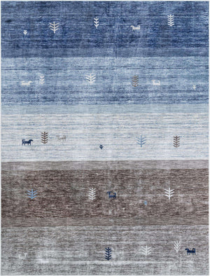Blue Gray 9' 10 x 13' 1 Gabbeh Rectangle Area Rug 100% Polyester (Space-Dyed Yarn) Stylish Contemporary Carpet for Home Interior Design for Sale at Rug Engine