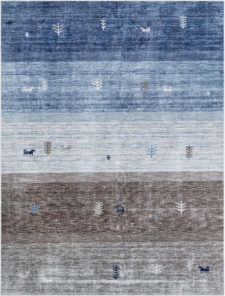 Blue Gray 9' 10 x 13' 1 Gabbeh Rectangle Area Rug 100% Polyester (Space-Dyed Yarn) Stylish Contemporary Carpet for Home Interior Design for Sale at Rug Engine