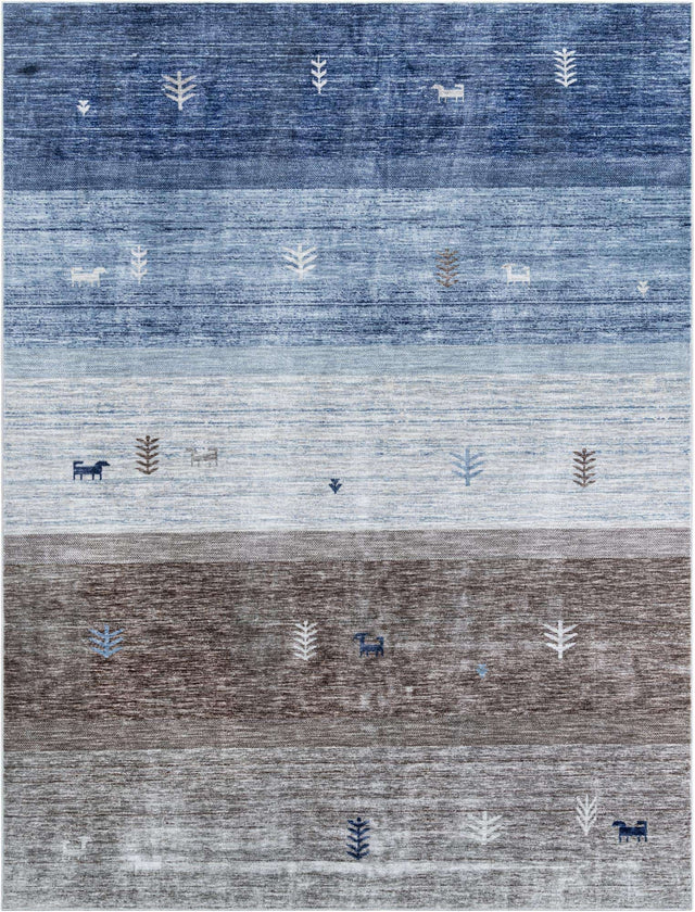 Blue Gray 9' 10 x 13' 1 Gabbeh Rectangle Area Rug 100% Polyester (Space-Dyed Yarn) Stylish Contemporary Carpet for Home Interior Design for Sale at Rug Engine