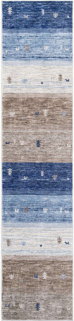 Blue Gray 2' 7 x 12' Gabbeh Runner Area Rug 100% Polyester (Space-Dyed Yarn) Stylish Contemporary Carpet for Home Interior Design for Sale at Rug Engine