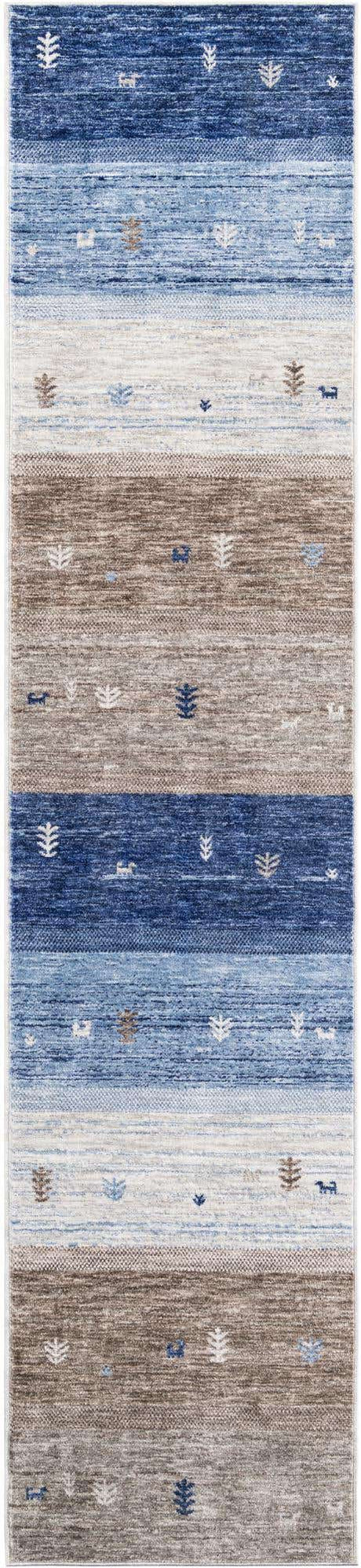 Blue Gray 2' 7 x 12' Gabbeh Runner Area Rug 100% Polyester (Space-Dyed Yarn) Stylish Contemporary Carpet for Home Interior Design for Sale at Rug Engine