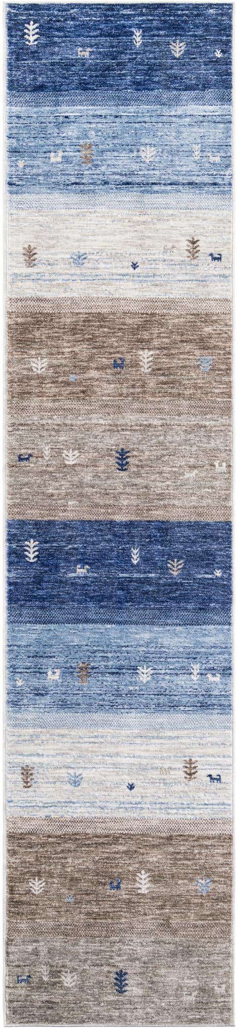 Blue Gray 2' 7 x 12' Gabbeh Runner Area Rug 100% Polyester (Space-Dyed Yarn) Stylish Contemporary Carpet for Home Interior Design for Sale at Rug Engine