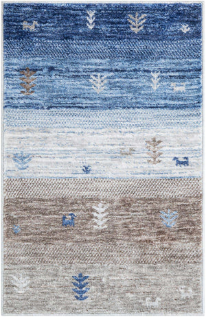 Blue Gray 2' x 3' 1 Gabbeh Rectangle Area Rug 100% Polyester (Space-Dyed Yarn) Stylish Contemporary Carpet for Home Interior Design for Sale at Rug Engine