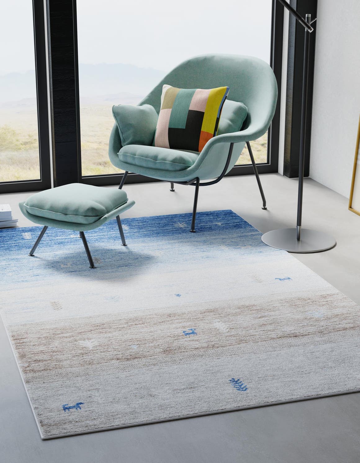 Blue Gray 7' 10 x 10' Gabbeh Rectangle Area Rug 100% Polyester (Space-Dyed Yarn) Stylish Contemporary Carpet for Home Interior Design for Sale at Rug Engine
