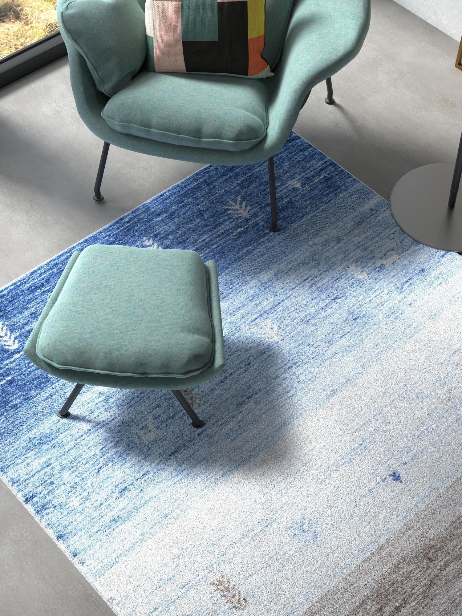 Blue Gray 4' 1 x 6' 1 Gabbeh Rectangle Area Rug 100% Polyester (Space-Dyed Yarn) Stylish Contemporary Carpet for Home Interior Design for Sale at Rug Engine