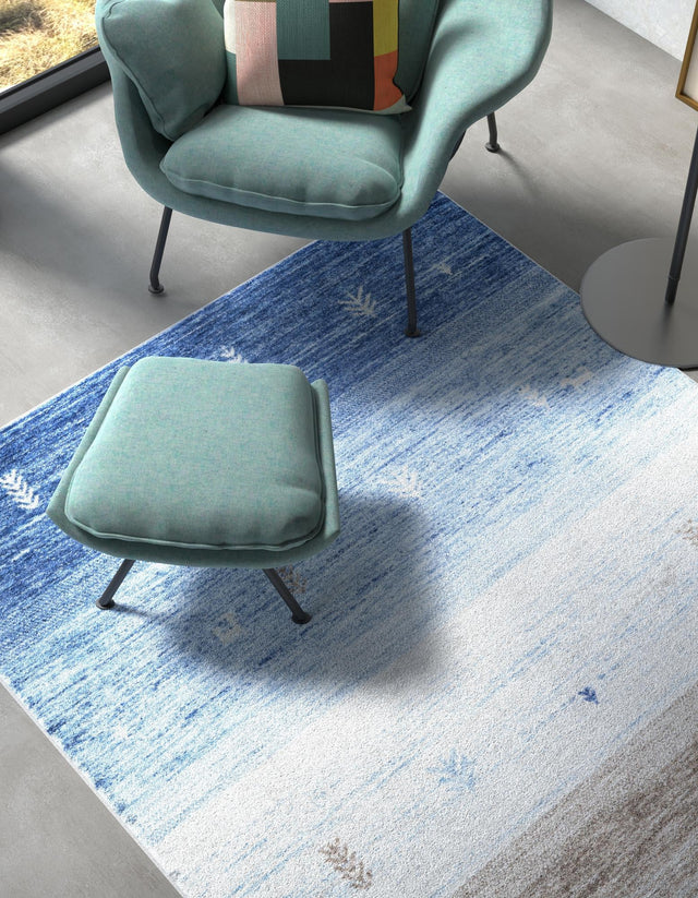 Blue Gray 7' 10 x 10' Gabbeh Rectangle Area Rug 100% Polyester (Space-Dyed Yarn) Stylish Contemporary Carpet for Home Interior Design for Sale at Rug Engine