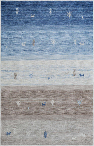 Blue Gray 5' 3 x 8' Gabbeh Rectangle Area Rug 100% Polyester (Space-Dyed Yarn) Stylish Contemporary Carpet for Home Interior Design for Sale at Rug Engine
