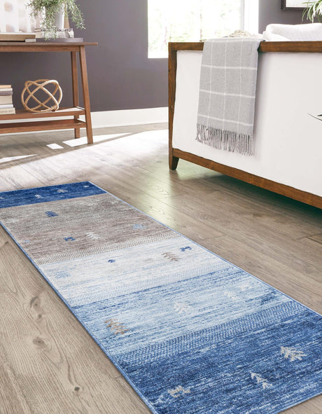 Blue Gray 2' x 6' 1 Gabbeh Runner Area Rug 100% Polyester (Space-Dyed Yarn) Stylish Contemporary Carpet for Home Interior Design for Sale at Rug Engine