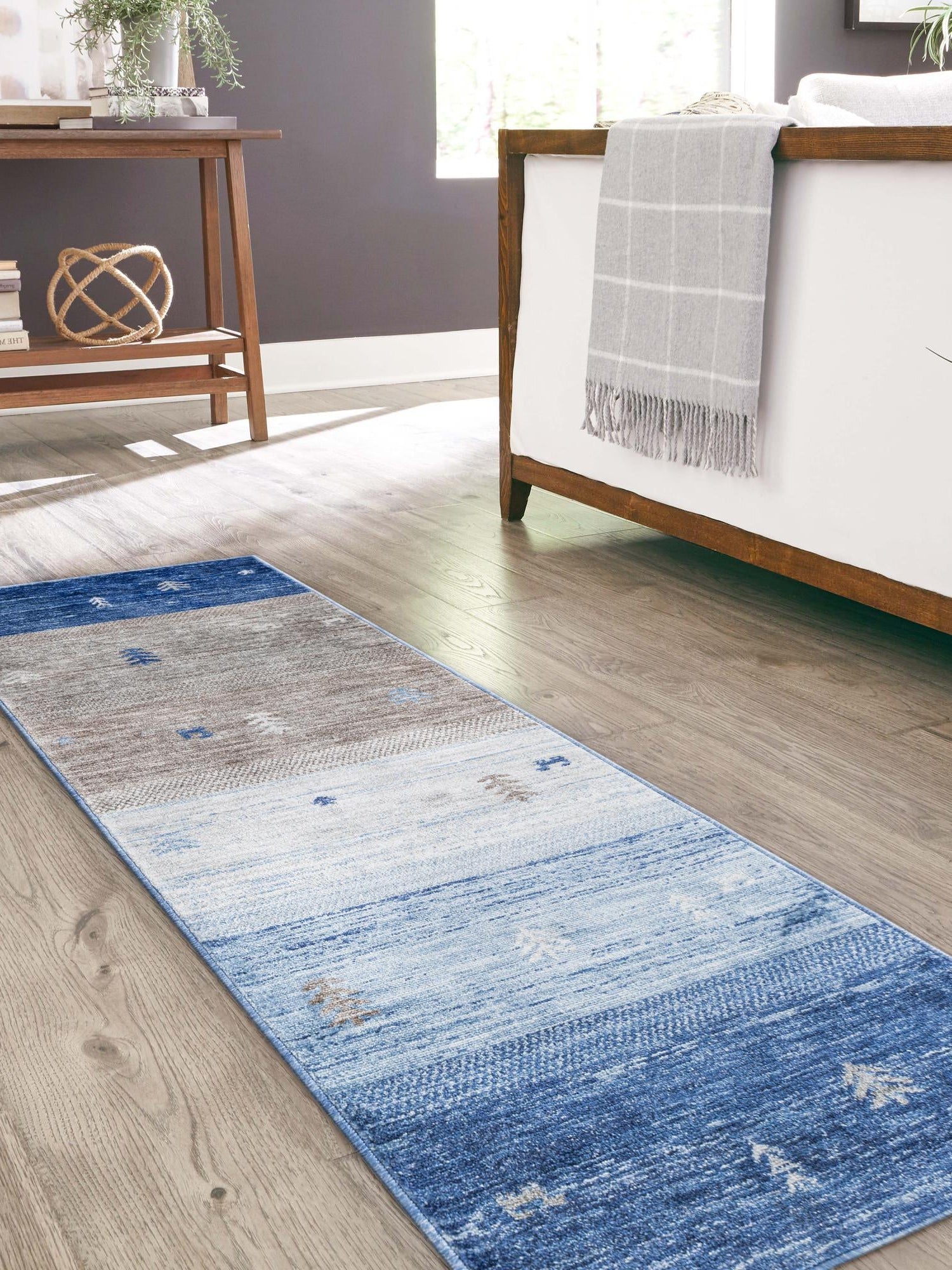 Blue Gray 2' 7 x 10' Gabbeh Runner Area Rug 100% Polyester (Space-Dyed Yarn) Stylish Contemporary Carpet for Home Interior Design for Sale at Rug Engine