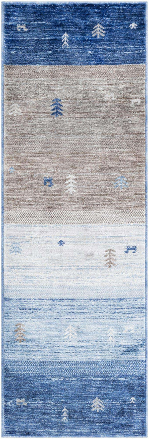 Blue Gray 2' x 6' 1 Gabbeh Runner Area Rug 100% Polyester (Space-Dyed Yarn) Stylish Contemporary Carpet for Home Interior Design for Sale at Rug Engine