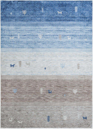 Blue Gray 7' 1 x 10' Gabbeh Rectangle Area Rug 100% Polyester (Space-Dyed Yarn) Stylish Contemporary Carpet for Home Interior Design for Sale at Rug Engine
